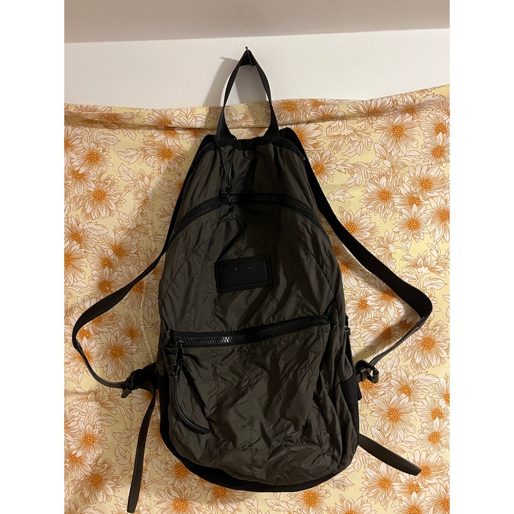 John Varvatos USA Quilted Nylon Backpack Olive Green Teardrop Bag Star Studs